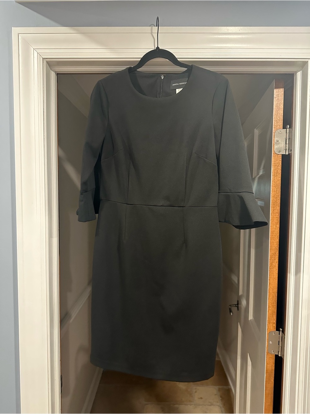 Donna Morgan Black Midi Sheath Dress with Bell Sleeves